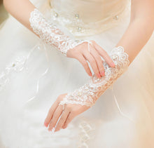 Load image into Gallery viewer, Premium Lace Floral Rhinestone &amp; Sequin Fingerless Wedding Party Bridal Gloves
