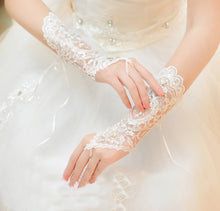 Load image into Gallery viewer, Premium Lace Floral Rhinestone & Sequin Fingerless Wedding Party Bridal Gloves