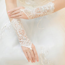 Load image into Gallery viewer, Premium Lace Floral Rhinestone &amp; Sequin Fingerless Wedding Party Bridal Gloves
