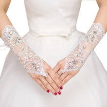 Load image into Gallery viewer, Premium Lace Floral Rhinestone & Sequin Fingerless Wedding Party Bridal Gloves