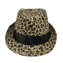Load image into Gallery viewer, Zebra Print Satin Band Fedora Straw Hat