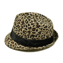 Load image into Gallery viewer, Zebra Print Satin Band Fedora Straw Hat