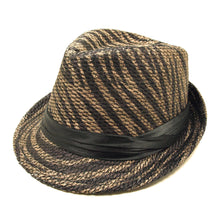 Load image into Gallery viewer, Zebra Print Satin Band Fedora Straw Hat