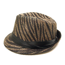 Load image into Gallery viewer, Zebra Print Satin Band Fedora Straw Hat