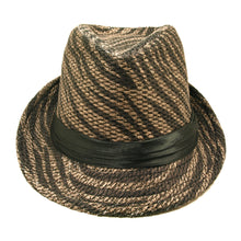 Load image into Gallery viewer, Zebra Print Satin Band Fedora Straw Hat