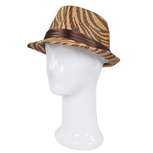 Load image into Gallery viewer, Zebra Print Satin Band Fedora Straw Hat