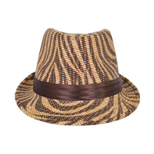Load image into Gallery viewer, Zebra Print Satin Band Fedora Straw Hat