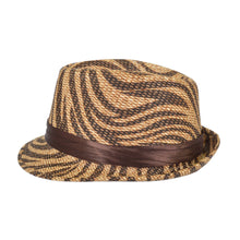 Load image into Gallery viewer, Zebra Print Satin Band Fedora Straw Hat