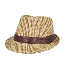 Load image into Gallery viewer, Zebra Print Satin Band Fedora Straw Hat
