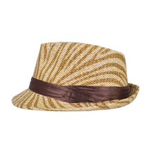 Load image into Gallery viewer, Zebra Print Satin Band Fedora Straw Hat
