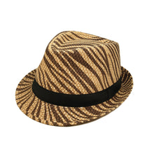 Load image into Gallery viewer, Unisex Dark Brown Zebra Print Black Band Fedora Straw Hat