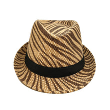 Load image into Gallery viewer, Unisex Dark Brown Zebra Print Black Band Fedora Straw Hat