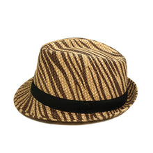 Load image into Gallery viewer, Unisex Dark Brown Zebra Print Black Band Fedora Straw Hat