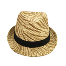 Load image into Gallery viewer, Unisex Light Brown Zebra Print Black Band Fedora Straw Hat
