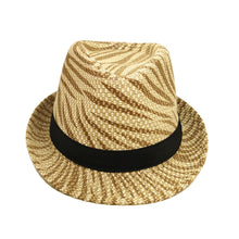 Load image into Gallery viewer, Unisex Light Brown Zebra Print Black Band Fedora Straw Hat