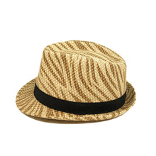 Load image into Gallery viewer, Unisex Light Brown Zebra Print Black Band Fedora Straw Hat