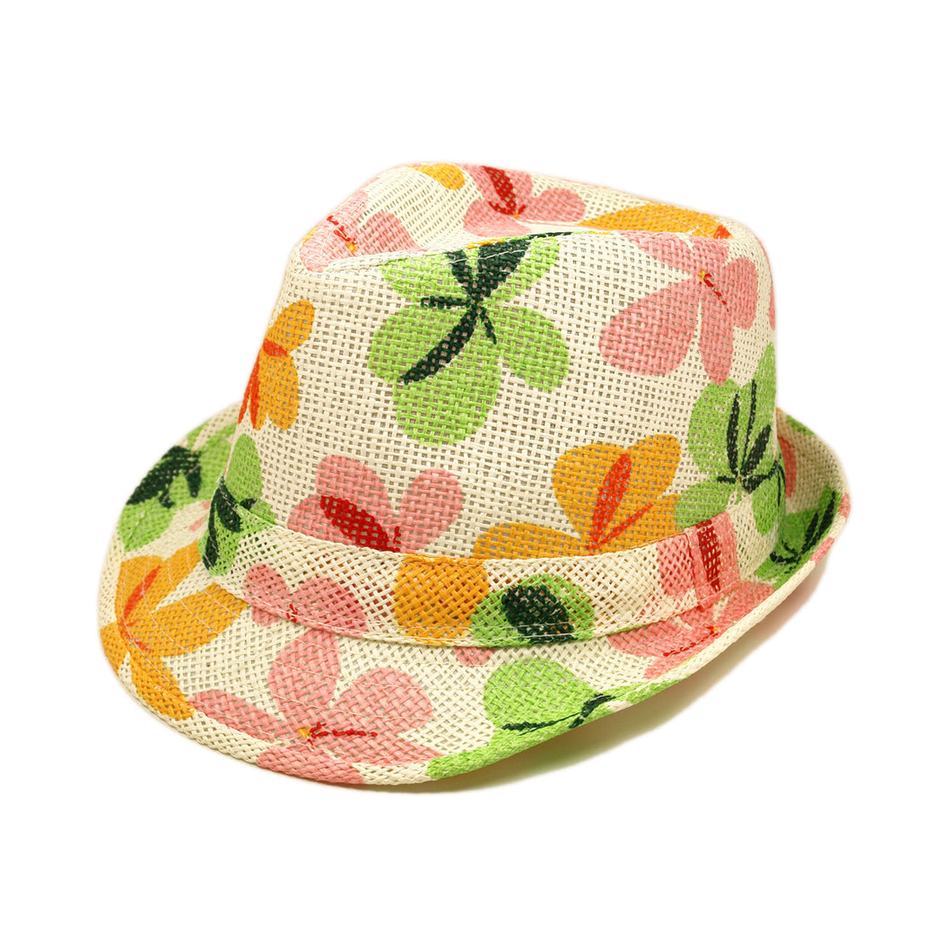 Premium Flower Print Fedora Straw Hat with Matching Band