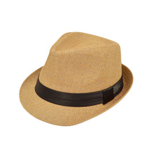 Load image into Gallery viewer, Classic Tan Fedora Straw Hat with Ribbon Band