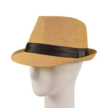 Load image into Gallery viewer, Classic Tan Fedora Straw Hat with Ribbon Band