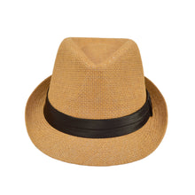 Load image into Gallery viewer, Classic Tan Fedora Straw Hat with Ribbon Band