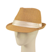 Load image into Gallery viewer, Classic Tan Fedora Straw Hat with Ribbon Band