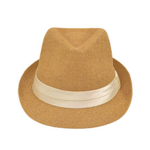 Load image into Gallery viewer, Classic Tan Fedora Straw Hat with Ribbon Band