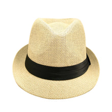 Load image into Gallery viewer, Classic Natural Fedora Straw Hat With Ribbon Band