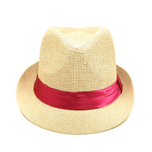 Load image into Gallery viewer, Classic Natural Fedora Straw Hat With Ribbon Band