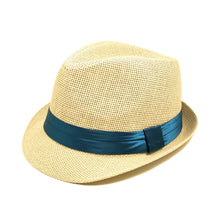 Load image into Gallery viewer, Classic Natural Fedora Straw Hat With Ribbon Band