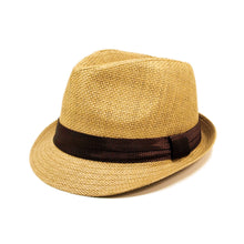 Load image into Gallery viewer, Classic Tan Fedora Straw Hat
