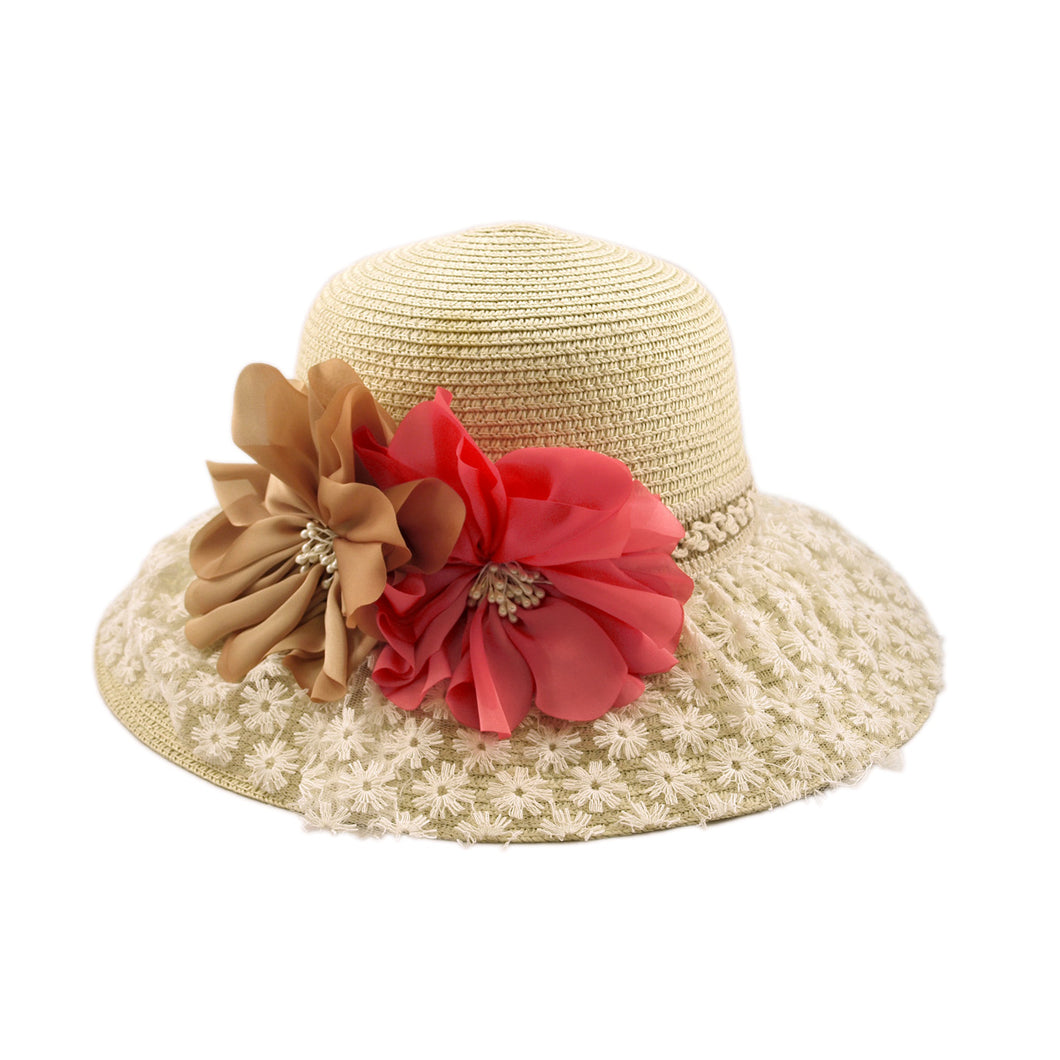 Princess Lace Flower Straw Sun Hat - Different Colors Available