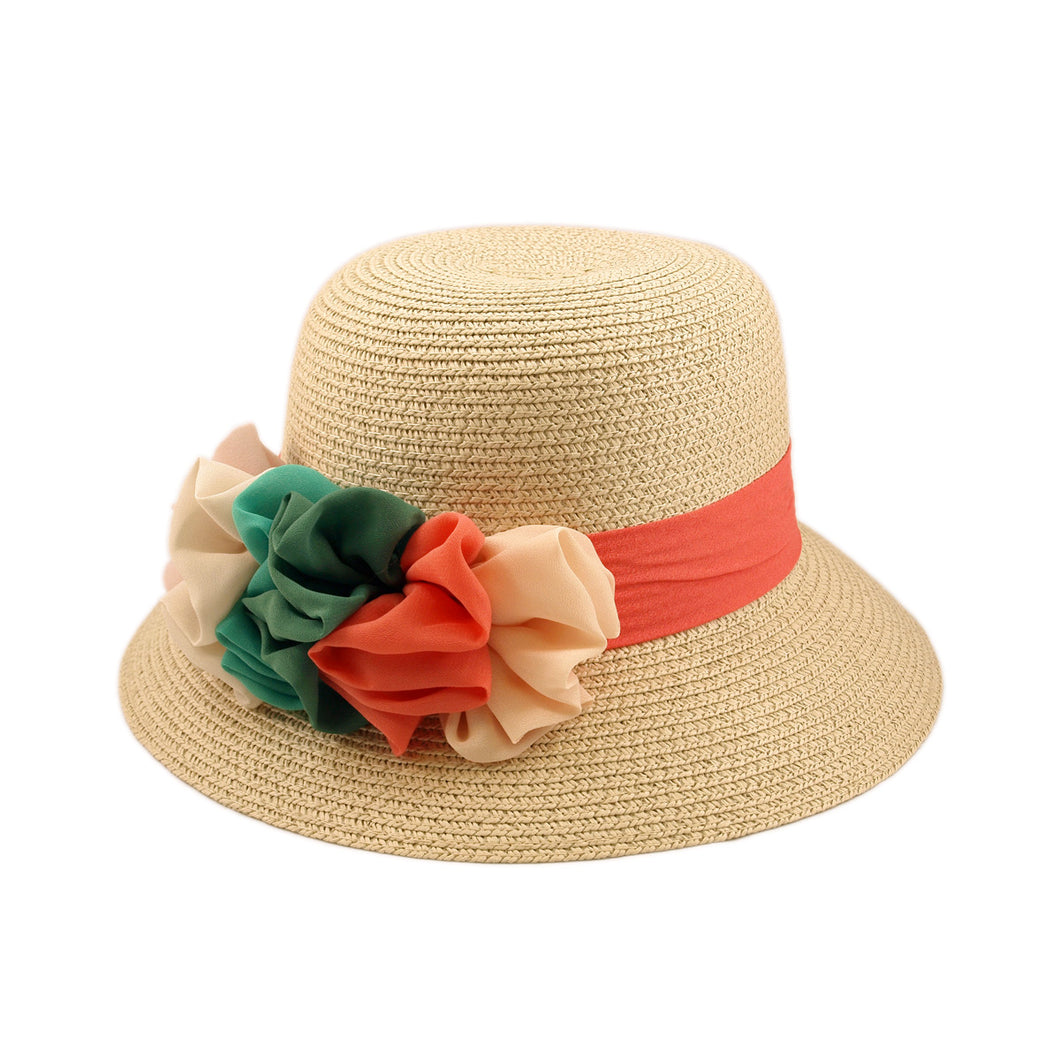 Deluxe Flower Straw Sun Hat - Different Colors & Bands Available