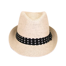 Load image into Gallery viewer, Women's Polka Dot Band Natural Fedora Straw Hat
