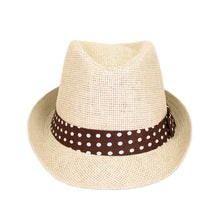 Load image into Gallery viewer, Women's Polka Dot Band Natural Fedora Straw Hat