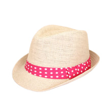 Load image into Gallery viewer, Women's Polka Dot Band Natural Fedora Straw Hat