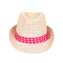 Load image into Gallery viewer, Women's Polka Dot Band Natural Fedora Straw Hat