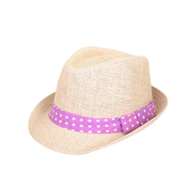 Load image into Gallery viewer, Women's Polka Dot Band Natural Fedora Straw Hat