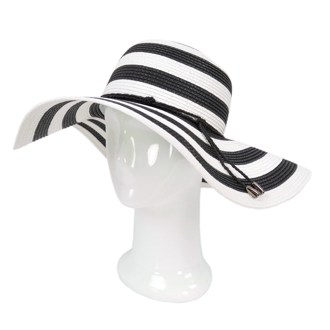 Women's Elegant Floppy Wide Brim Striped Straw Beach Sun Hat - Diff Colors