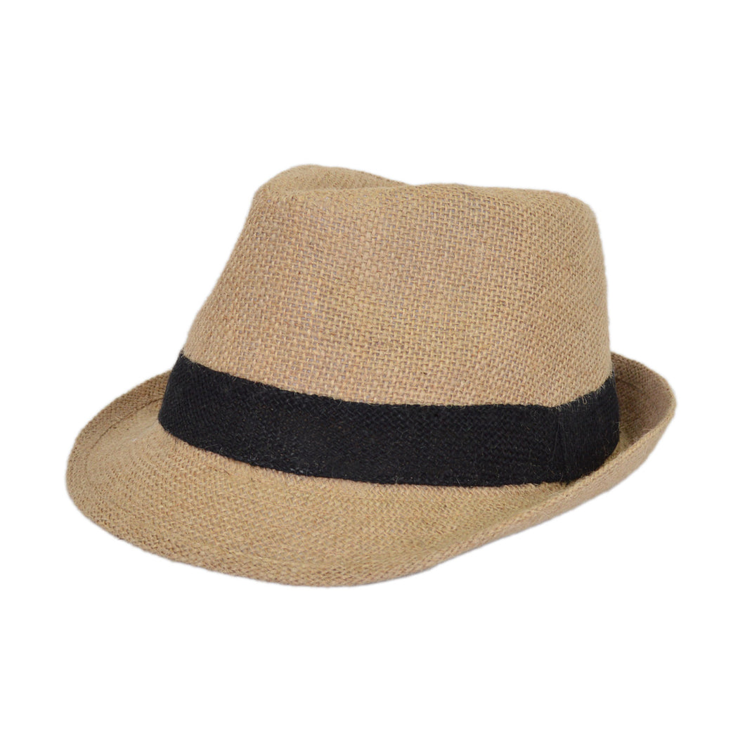 Classic Burlap Style Tan Fedora Straw Hat - Different Color Band Avail
