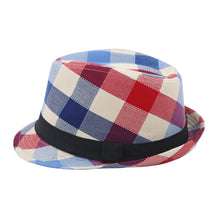 Load image into Gallery viewer, Premium Multi Color Plaid Stitch Black Band Fedora Hat - Different Colors