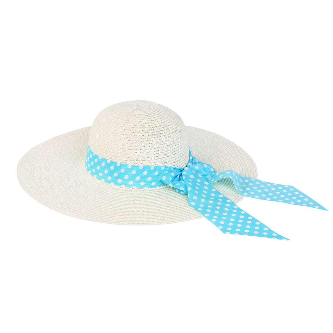Princess Polka Dot Bow Natural Floppy Wide Brim Straw Beach Sun Hat -Diff Colors