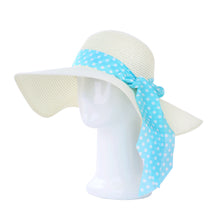 Load image into Gallery viewer, Princess Polka Dot Bow Natural Floppy Wide Brim Straw Beach Sun Hat -Diff Colors