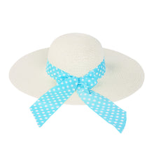 Load image into Gallery viewer, Princess Polka Dot Bow Natural Floppy Wide Brim Straw Beach Sun Hat -Diff Colors