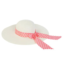 Load image into Gallery viewer, Princess Polka Dot Bow Natural Floppy Wide Brim Straw Beach Sun Hat -Diff Colors