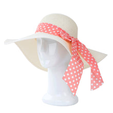 Load image into Gallery viewer, Princess Polka Dot Bow Natural Floppy Wide Brim Straw Beach Sun Hat -Diff Colors