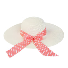 Load image into Gallery viewer, Princess Polka Dot Bow Natural Floppy Wide Brim Straw Beach Sun Hat -Diff Colors