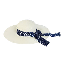 Load image into Gallery viewer, Princess Polka Dot Bow Natural Floppy Wide Brim Straw Beach Sun Hat -Diff Colors