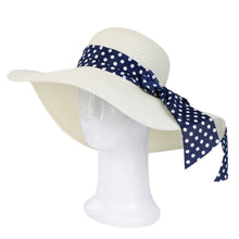 Load image into Gallery viewer, Princess Polka Dot Bow Natural Floppy Wide Brim Straw Beach Sun Hat -Diff Colors