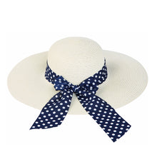Load image into Gallery viewer, Princess Polka Dot Bow Natural Floppy Wide Brim Straw Beach Sun Hat -Diff Colors
