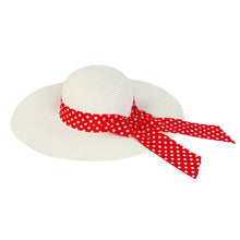 Load image into Gallery viewer, Princess Polka Dot Bow Natural Floppy Wide Brim Straw Beach Sun Hat -Diff Colors
